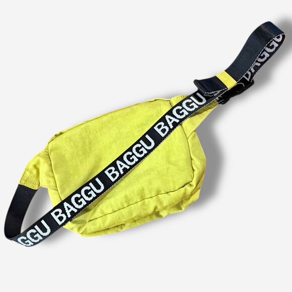 Baggu Fanny Pack Chartreuse OG White Logo Strap Double Zip Crossbody Bag Travel - Picture 2 of 16